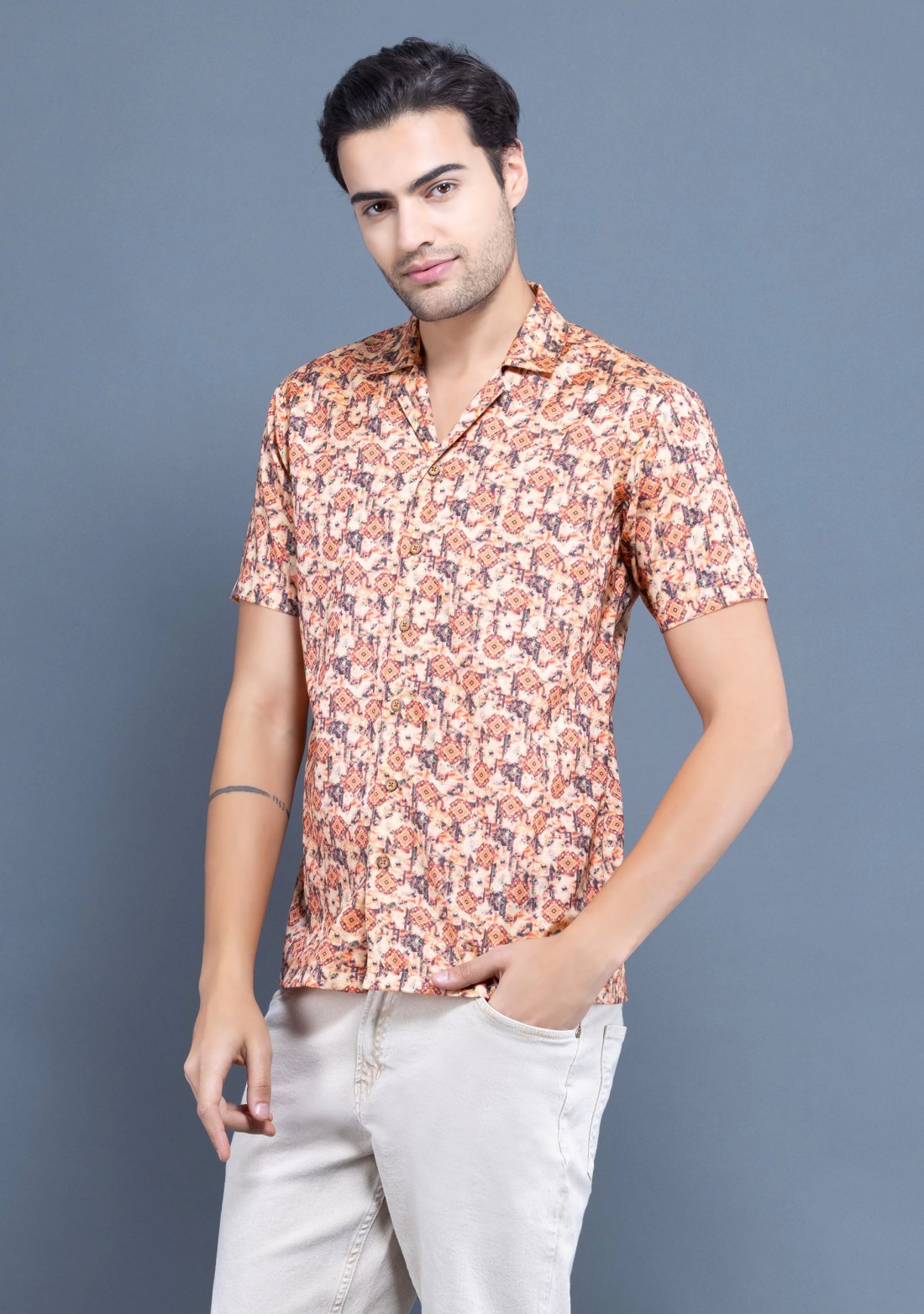 Orange printed slim fit  Rhysley Fashion shirt