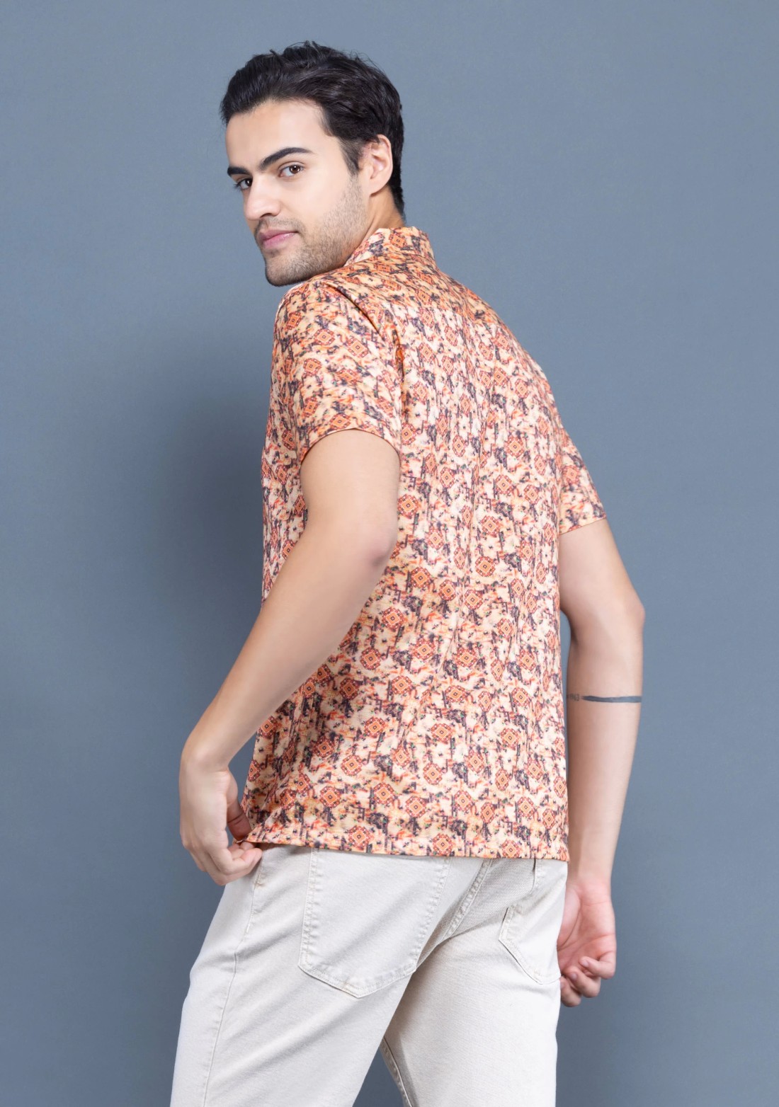 Orange printed slim fit  Rhysley Fashion shirt