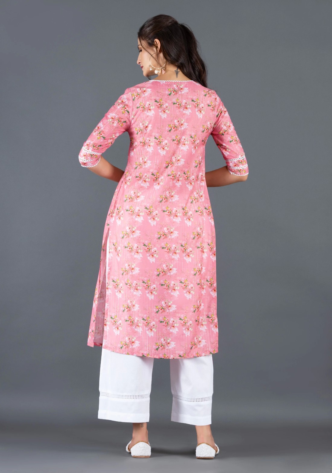 Coral Muslin With Lurex Weave Floral Printed Kurta