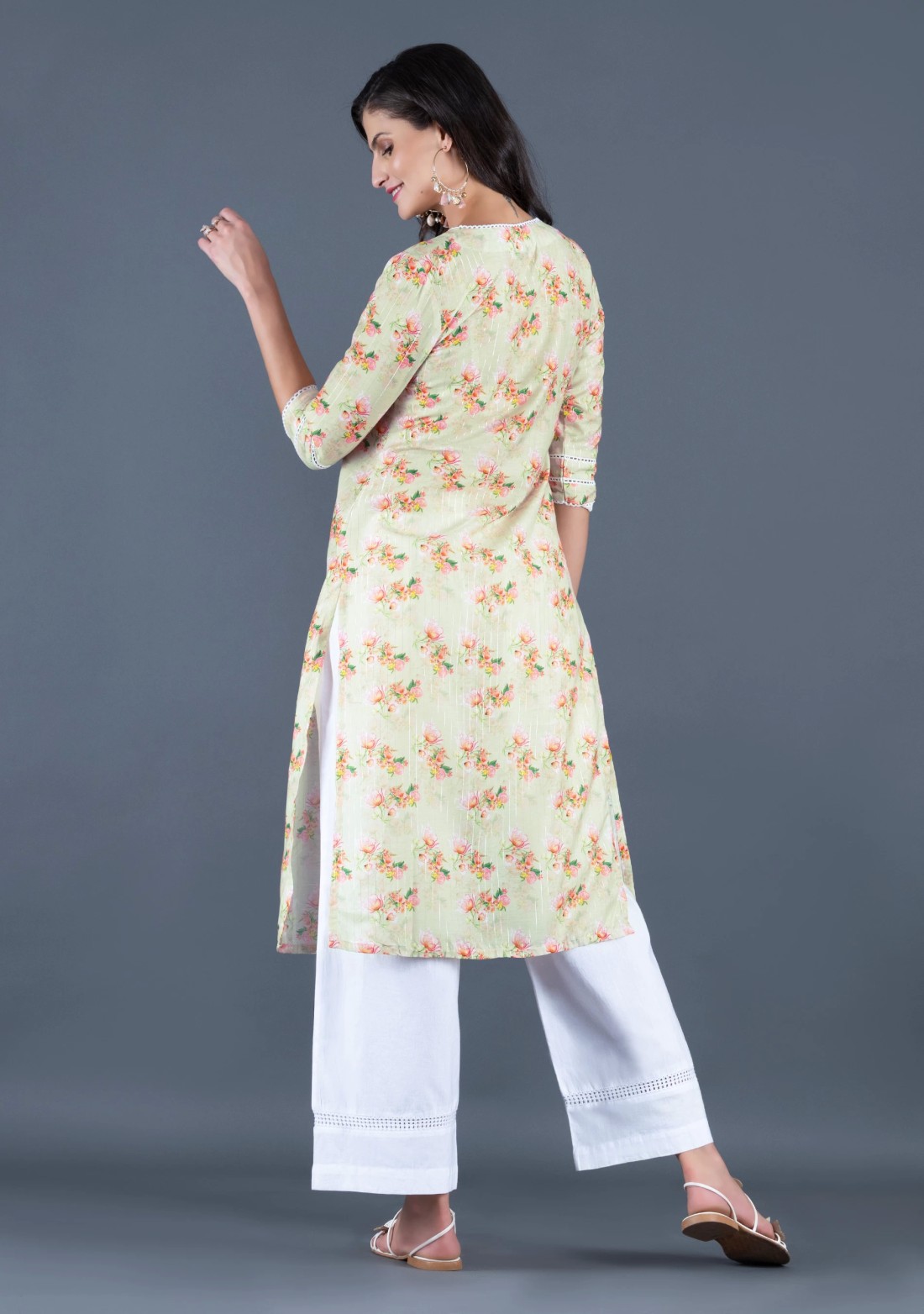 Beige Muslin With Lurex Weave Water Colour Floral Printed Kurta