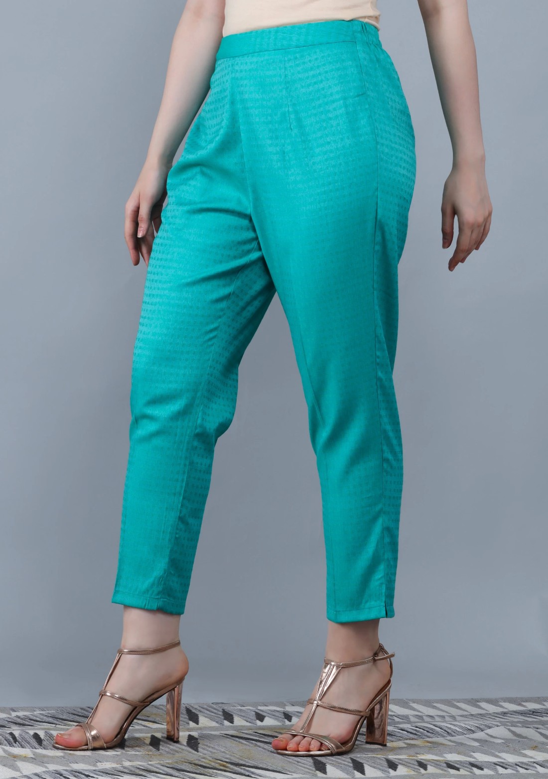 Turquoise Dobby Rayon A-Line Kurta Pant Co-Ord Set