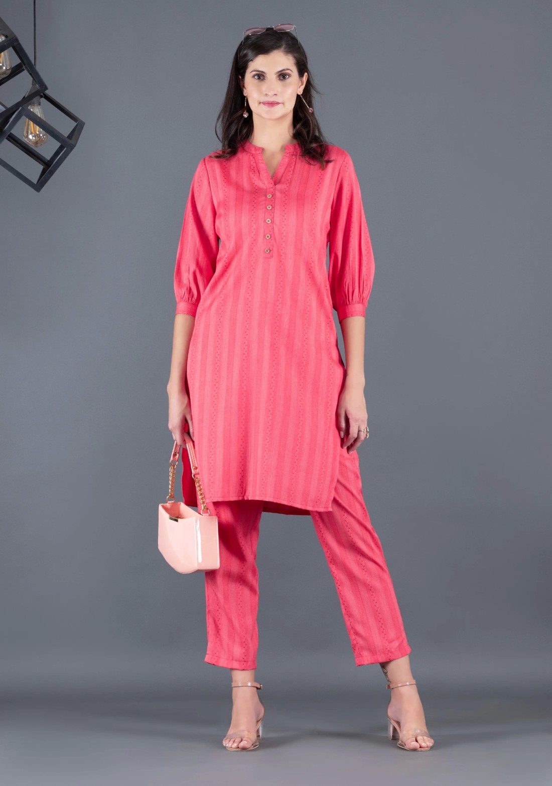 Coral Dobby Rayon Straight Kurta Pant Co-Ord Set