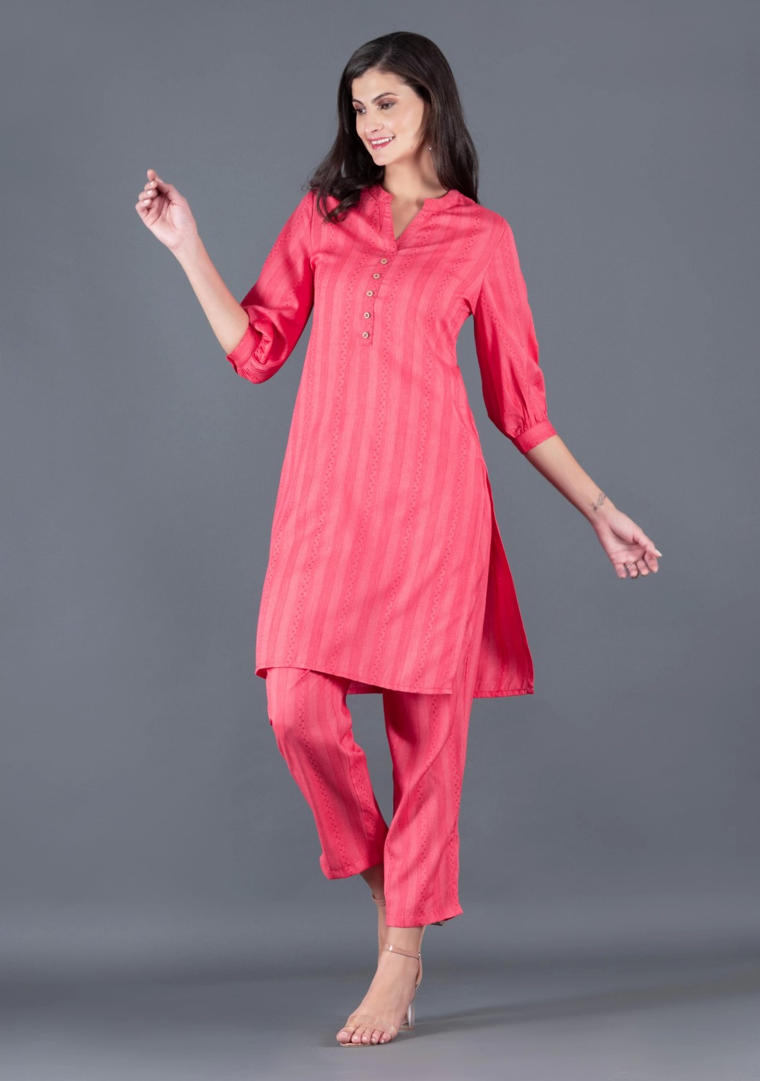 Coral Dobby Rayon Straight Kurta Pant Co-Ord Set