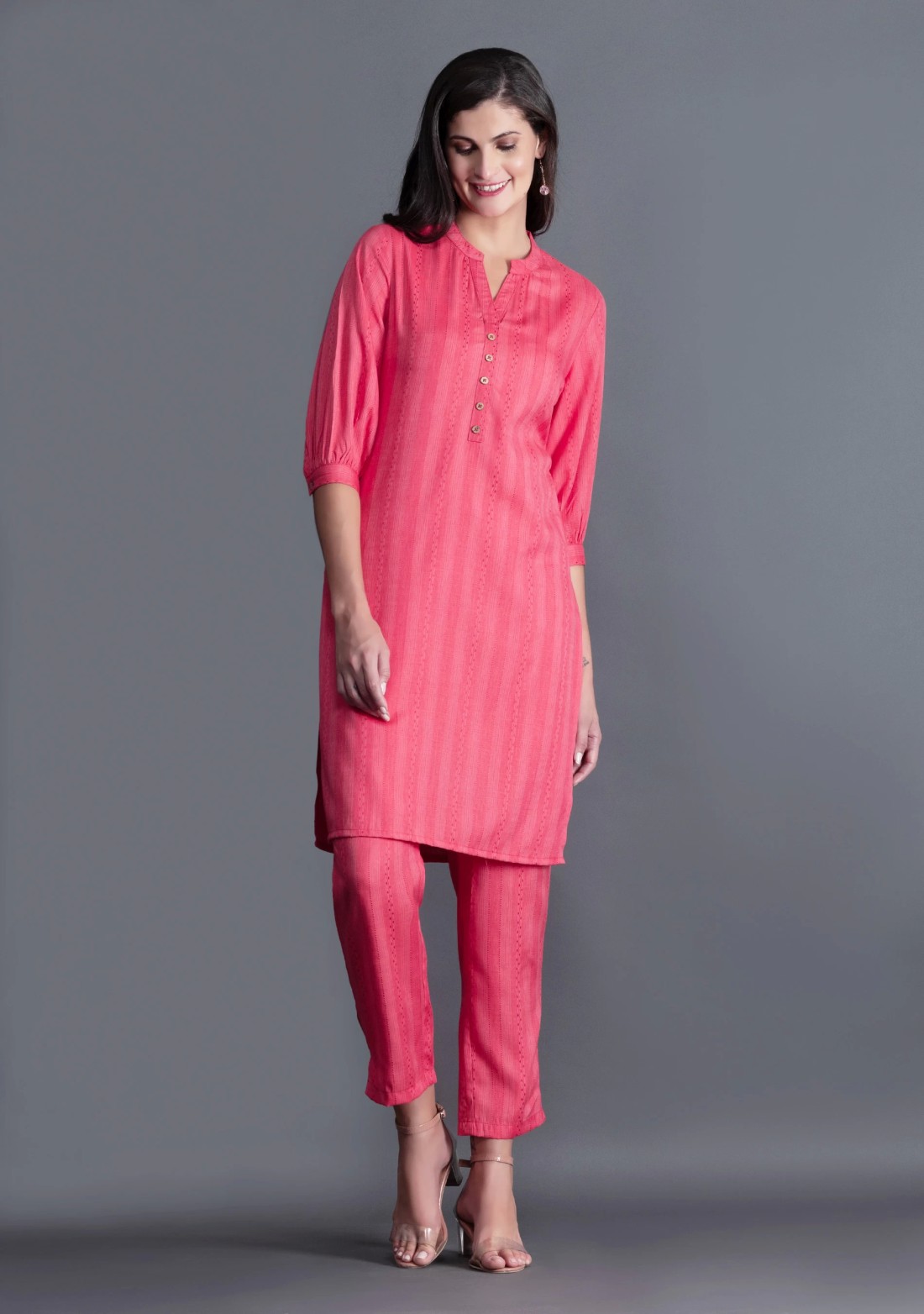 Coral Dobby Rayon Straight Kurta Pant Co-Ord Set