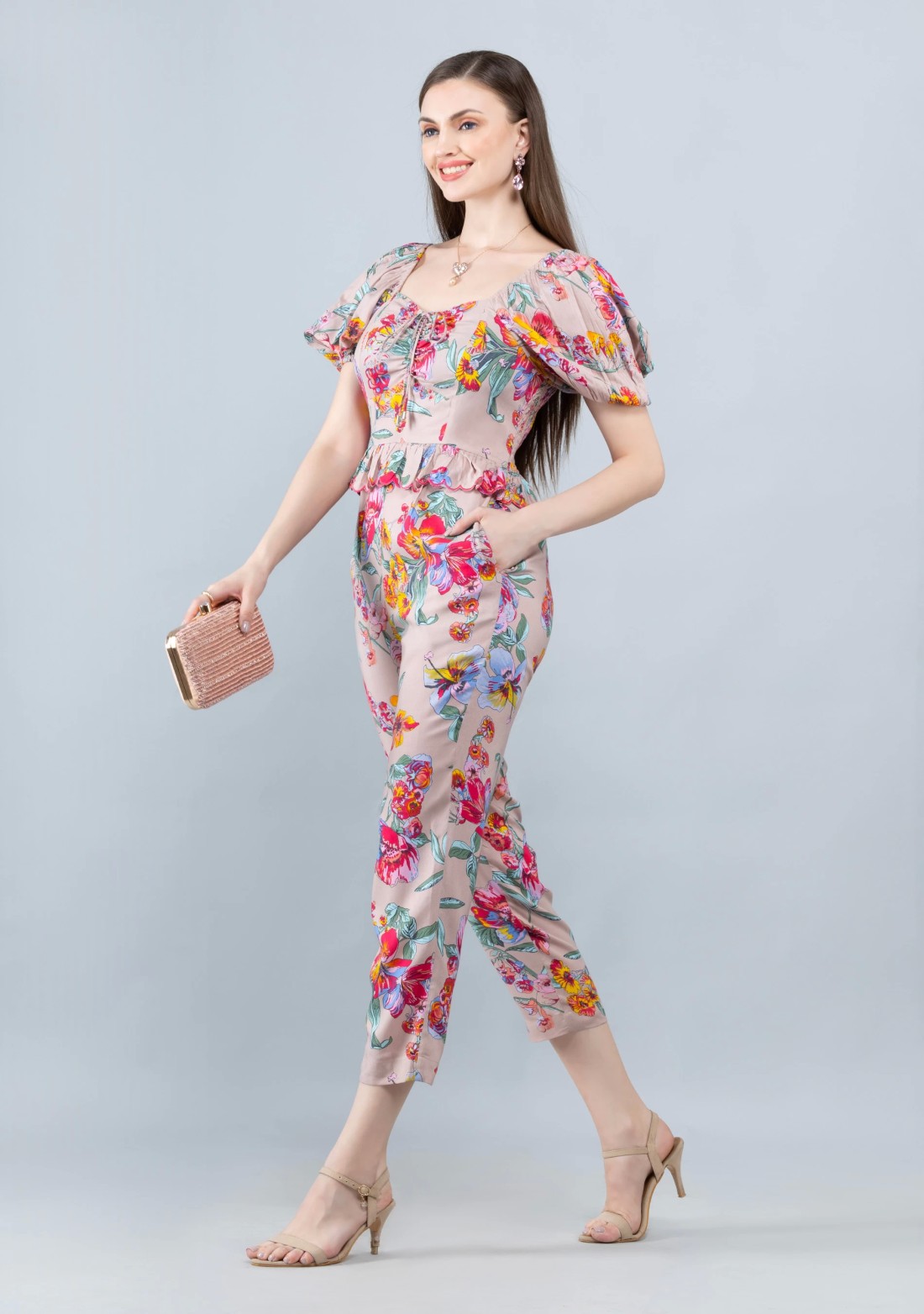 Multi Colour Floral Print Rayon Jumpsuit