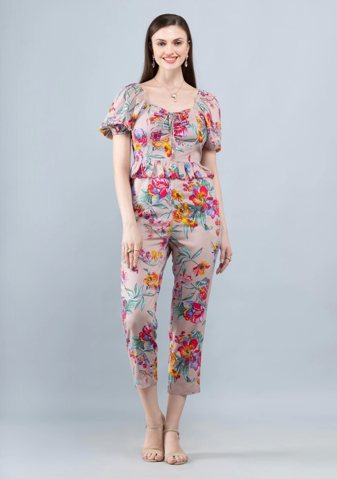 Multi Colour Floral Print Rayon Jumpsuit