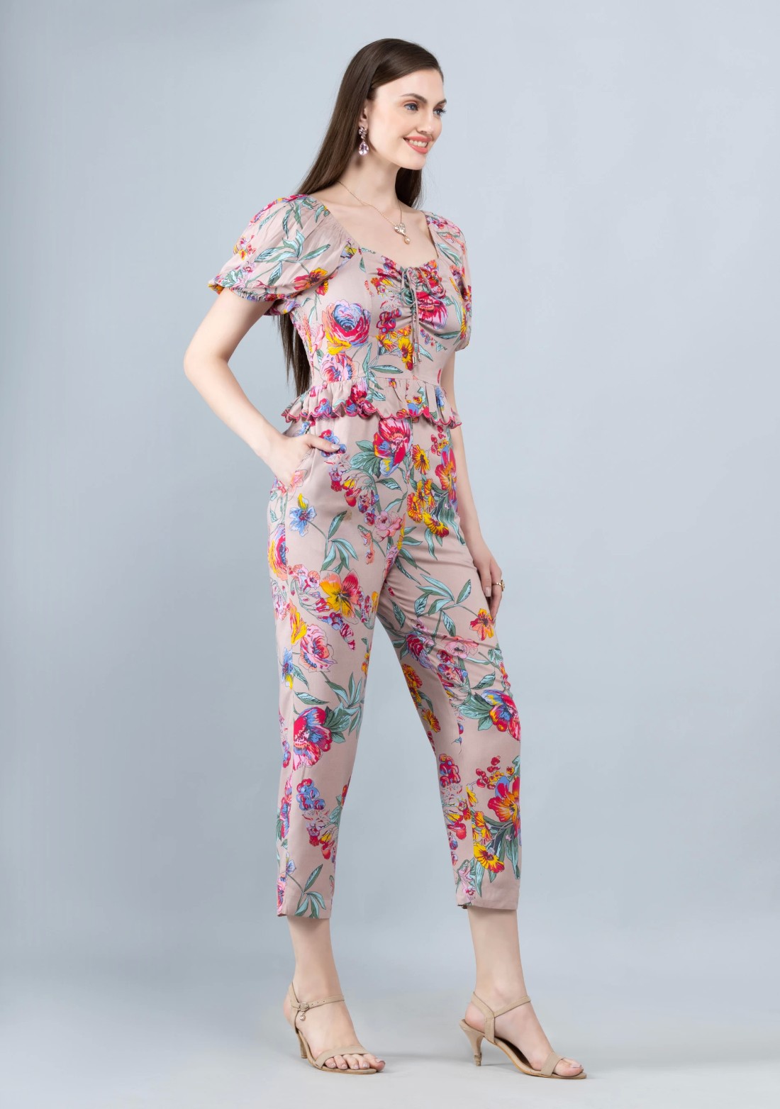 Multi Colour Floral Print Rayon Jumpsuit