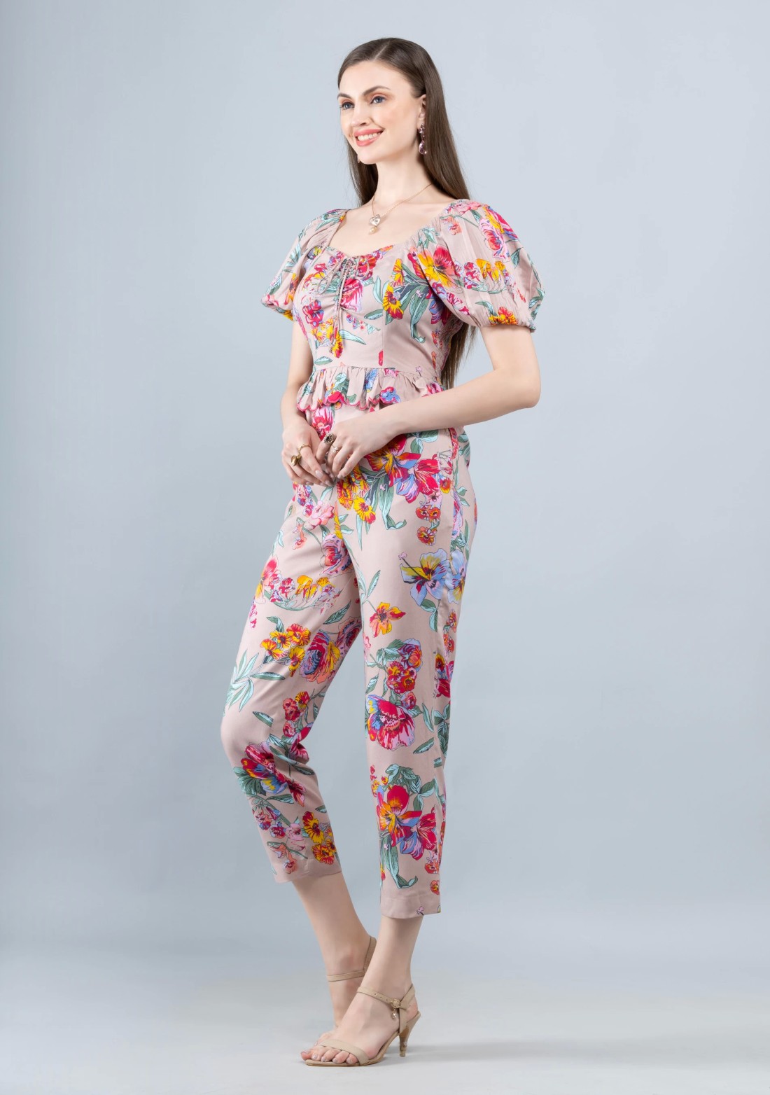 Multi Colour Floral Print Rayon Jumpsuit