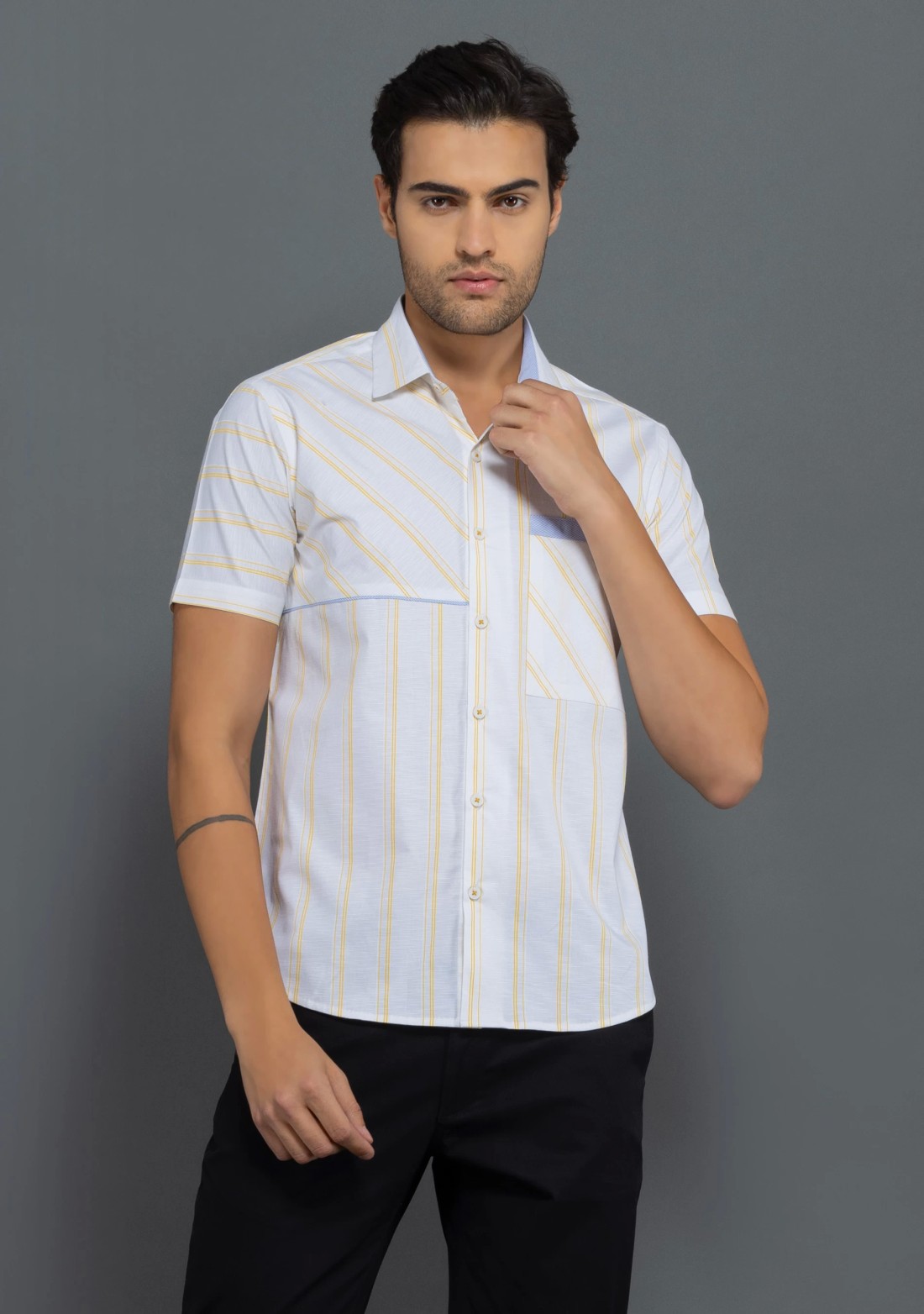 Yellow Stripe Print Slim Fit Rhysley Men's shirt