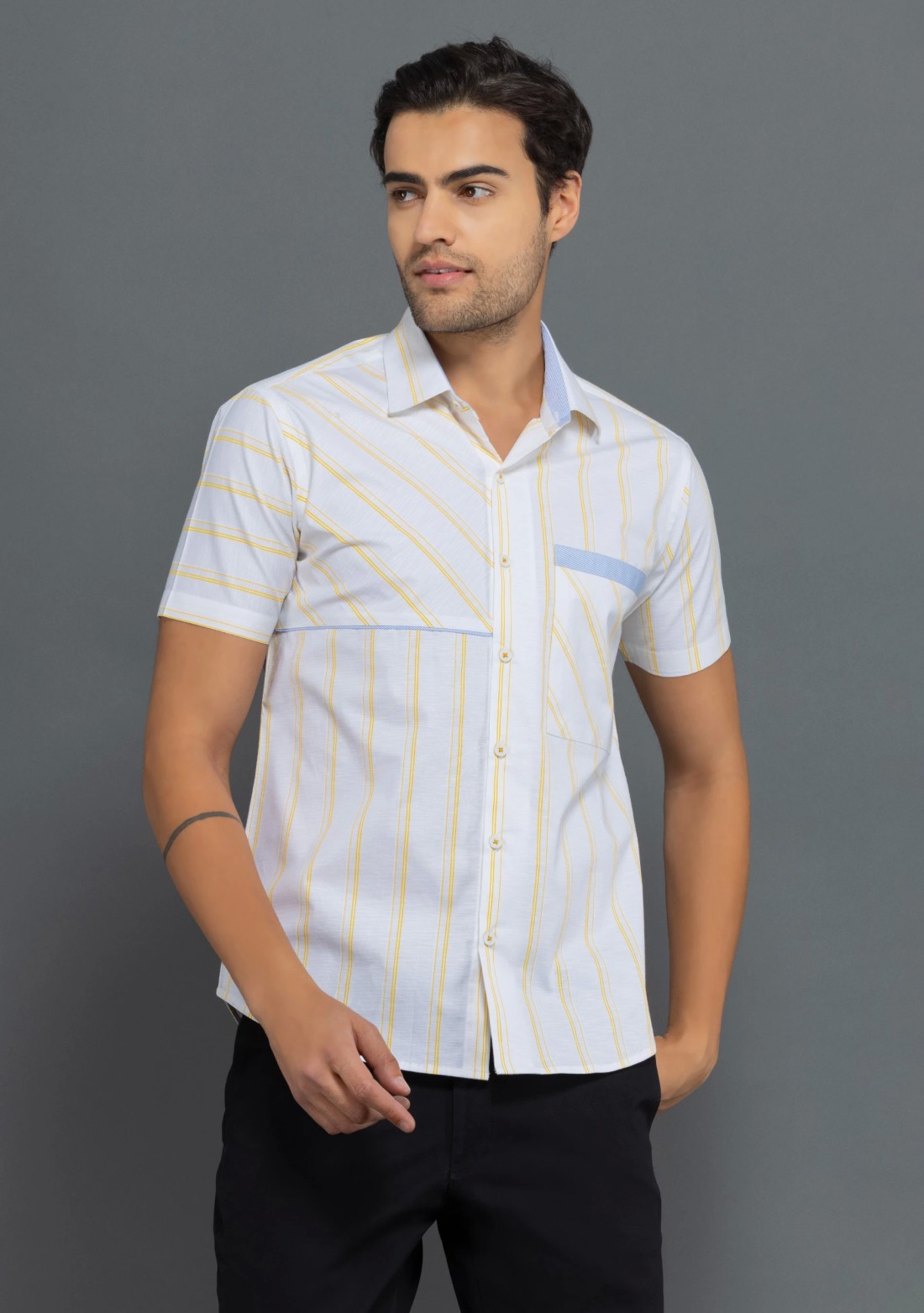 Yellow Stripe Print Slim Fit Rhysley Men's shirt