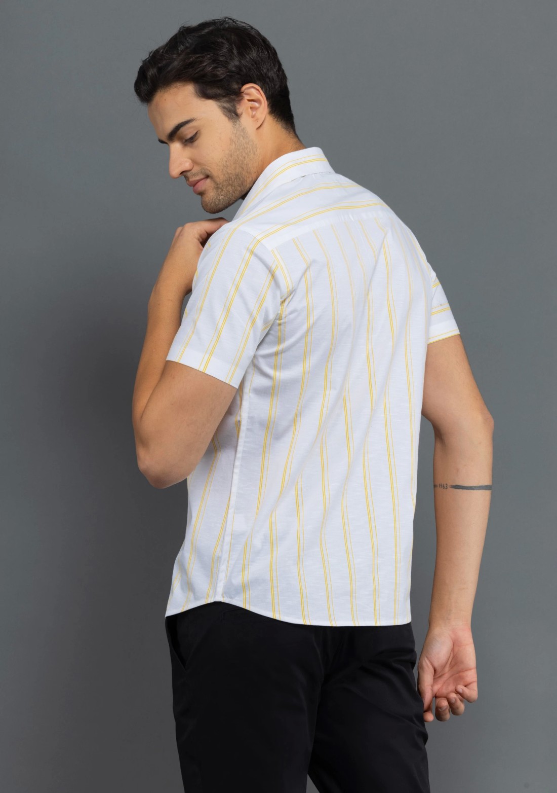 Yellow Stripe Print Slim Fit Rhysley Men's shirt