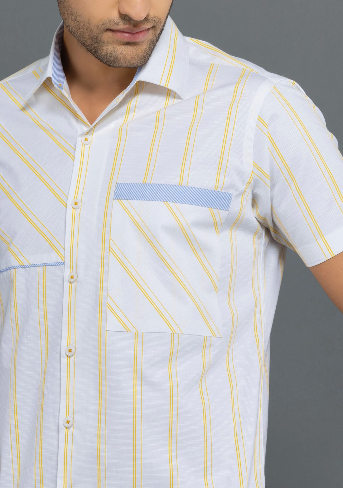 Yellow Stripe Print Slim Fit Rhysley Men's shirt