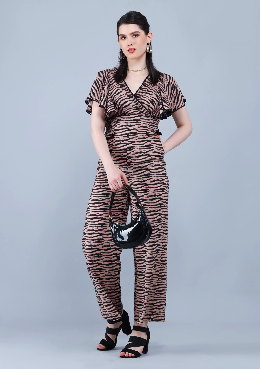 Animal Print Rayon Wrap Around Jumpsuit