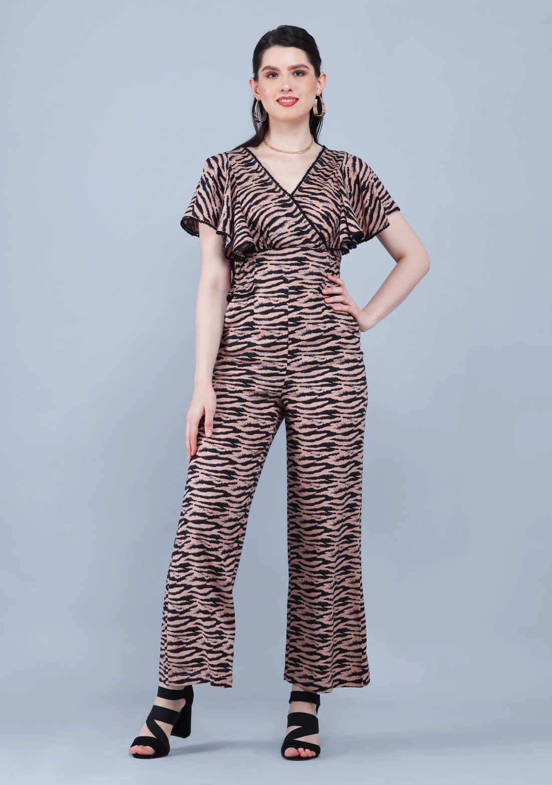 Animal Print Rayon Wrap Around Jumpsuit