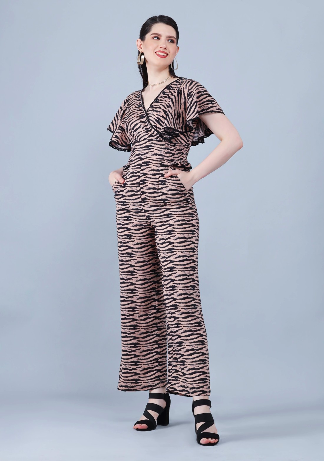 Animal Print Rayon Wrap Around Jumpsuit