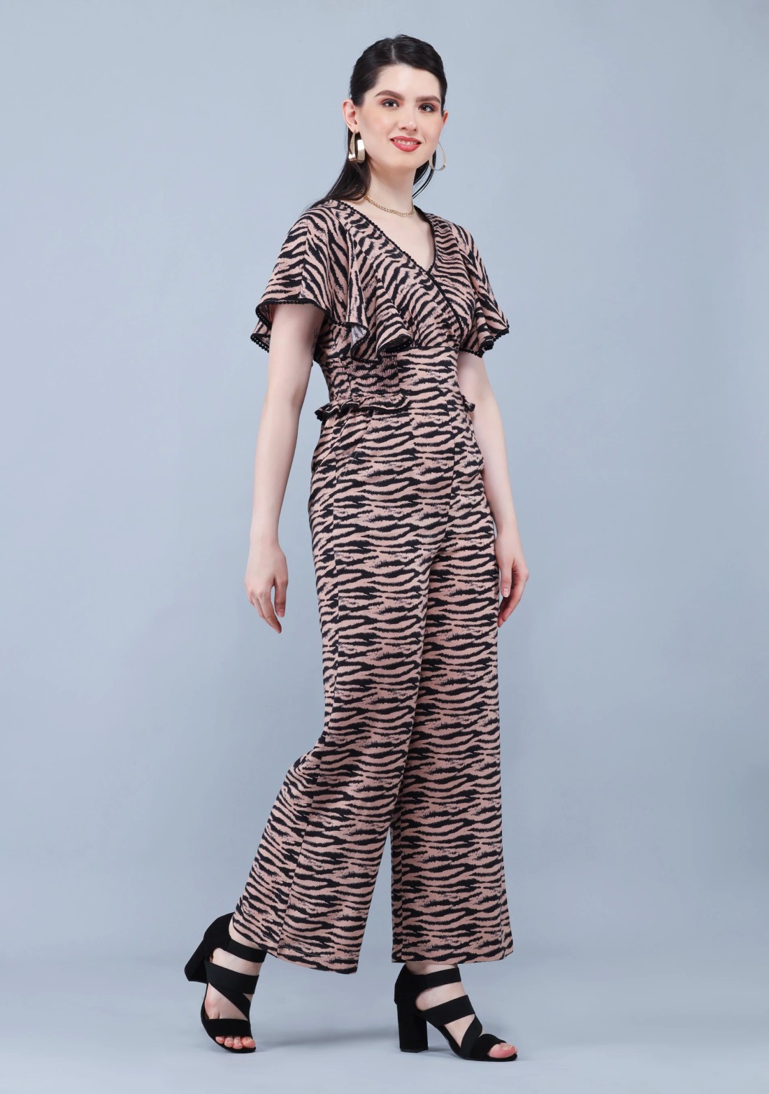 Animal Print Rayon Wrap Around Jumpsuit