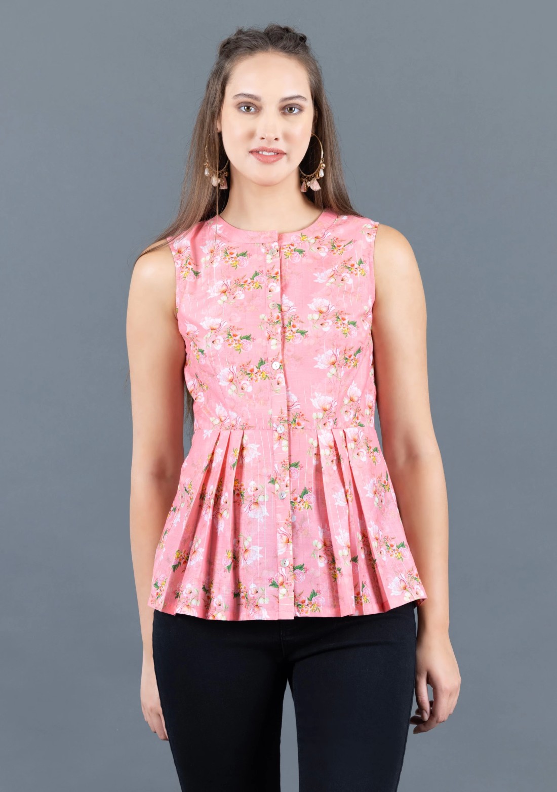 Coral Water Colour Floral Printed Muslin Top