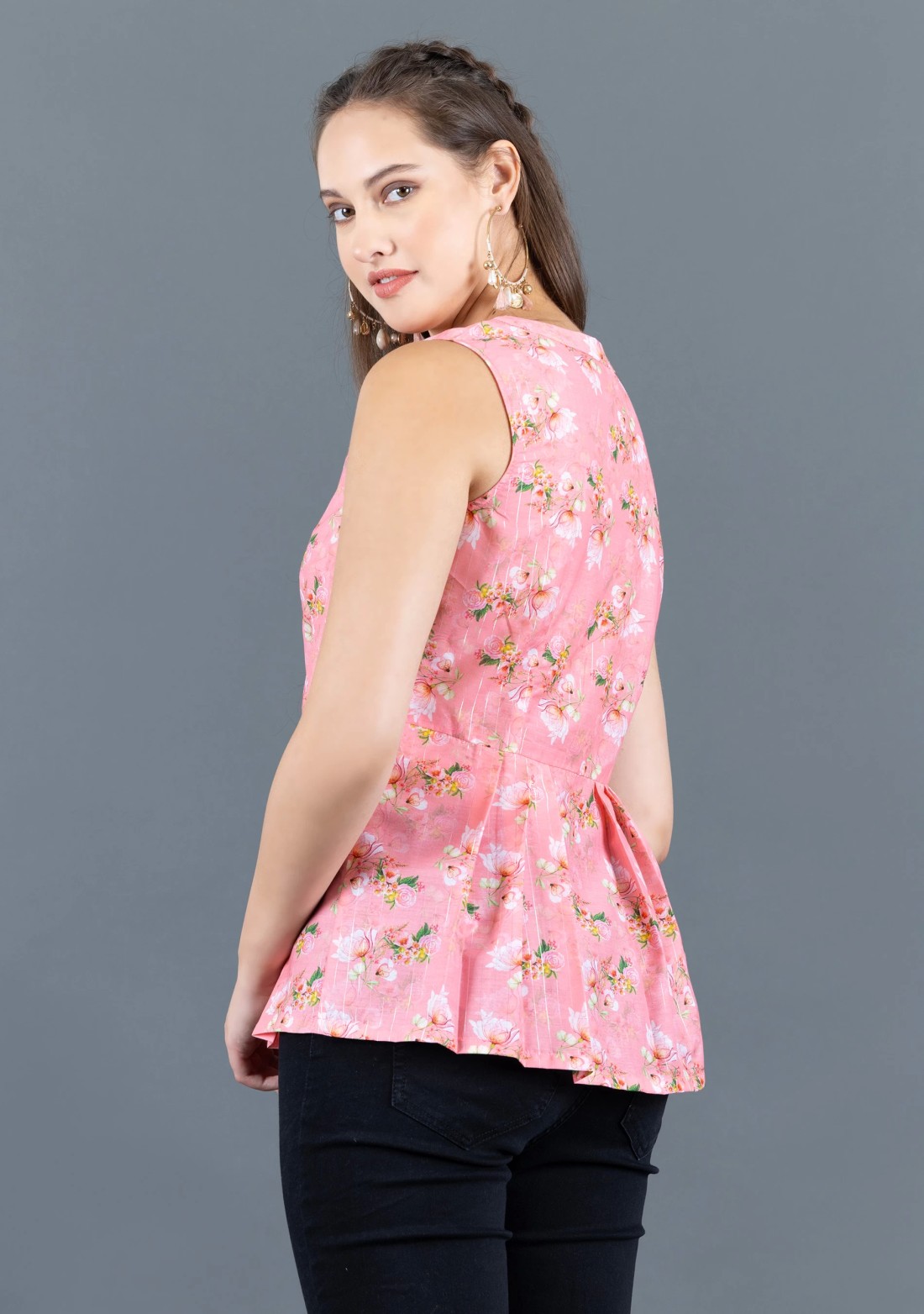 Coral Water Colour Floral Printed Muslin Top