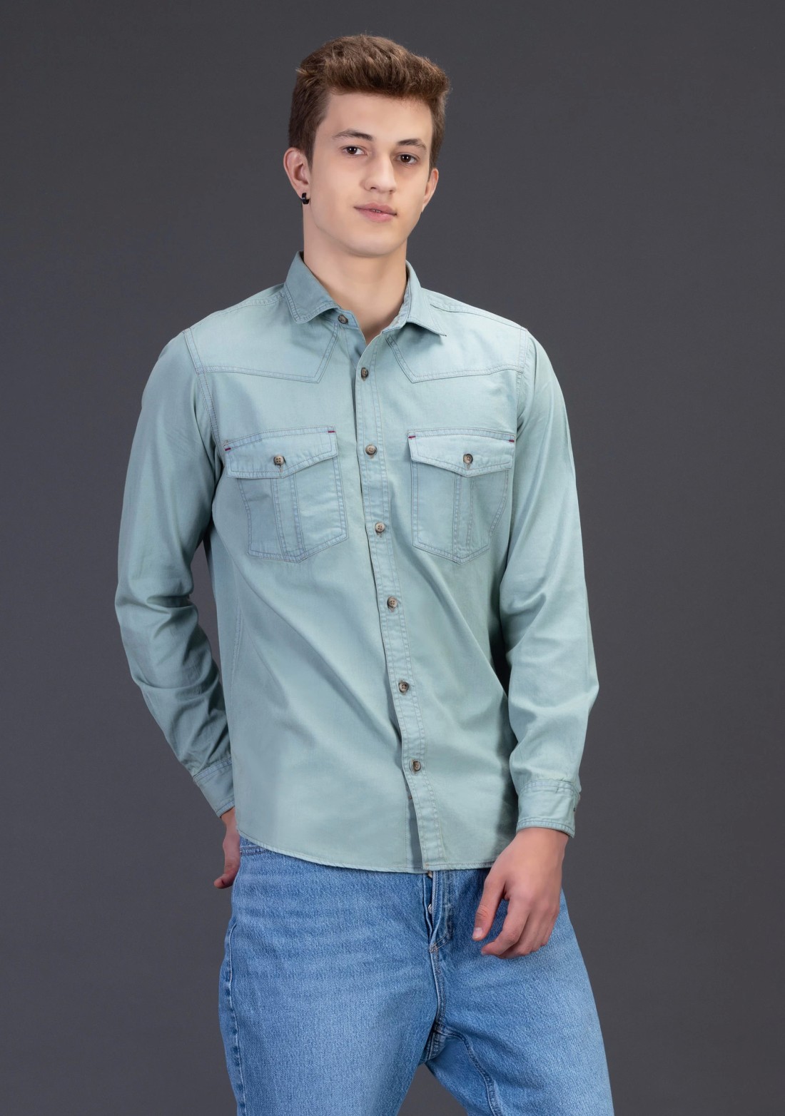 Tea Green Slim Fit Rhysley Men's Denim Shirt