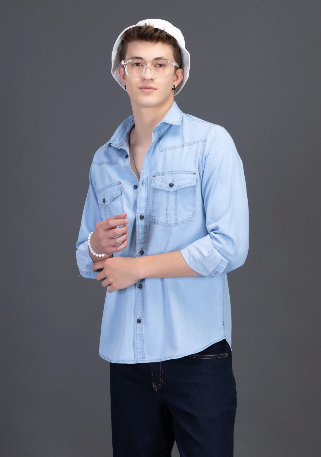 Sky Blue Slim Fit Rhysley Men's Denim Shirt