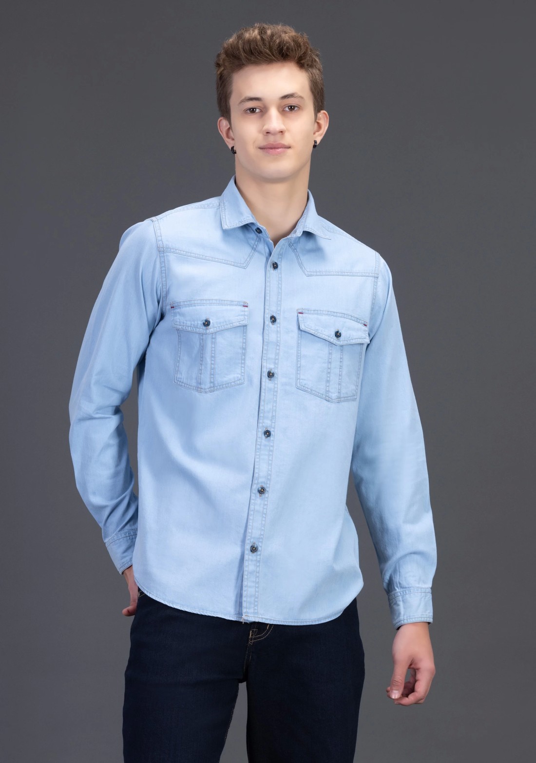 Sky Blue Slim Fit Rhysley Men's Denim Shirt