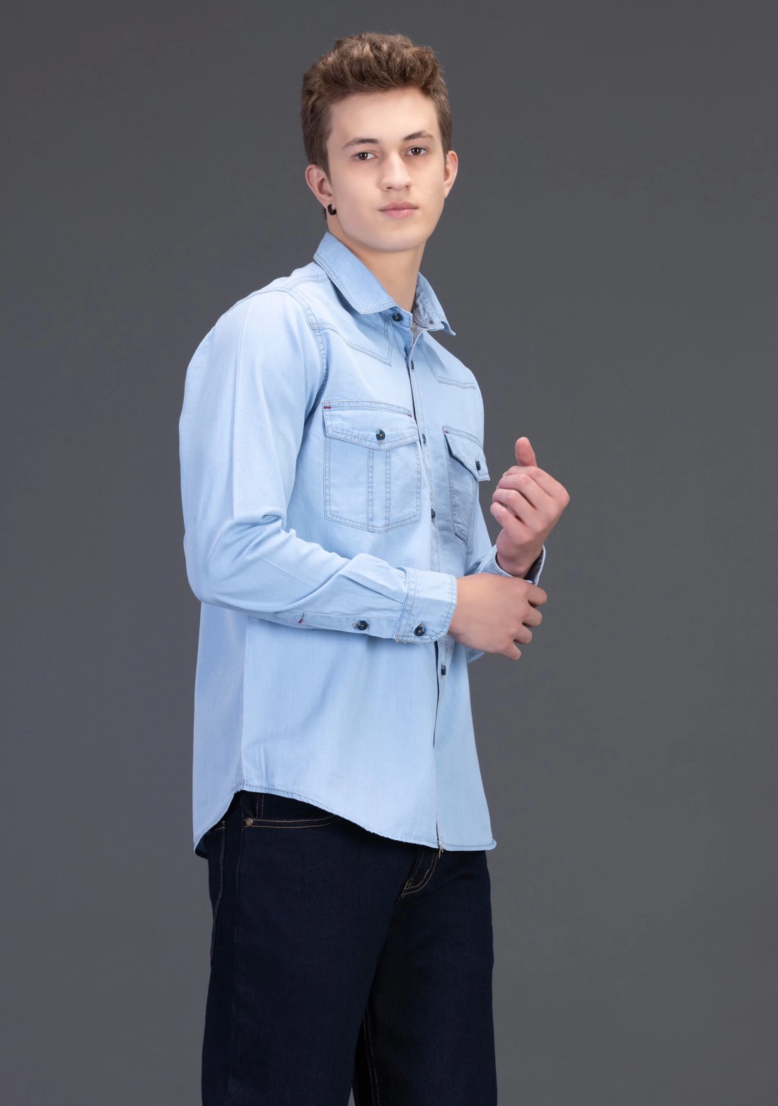 Sky Blue Slim Fit Rhysley Men's Denim Shirt