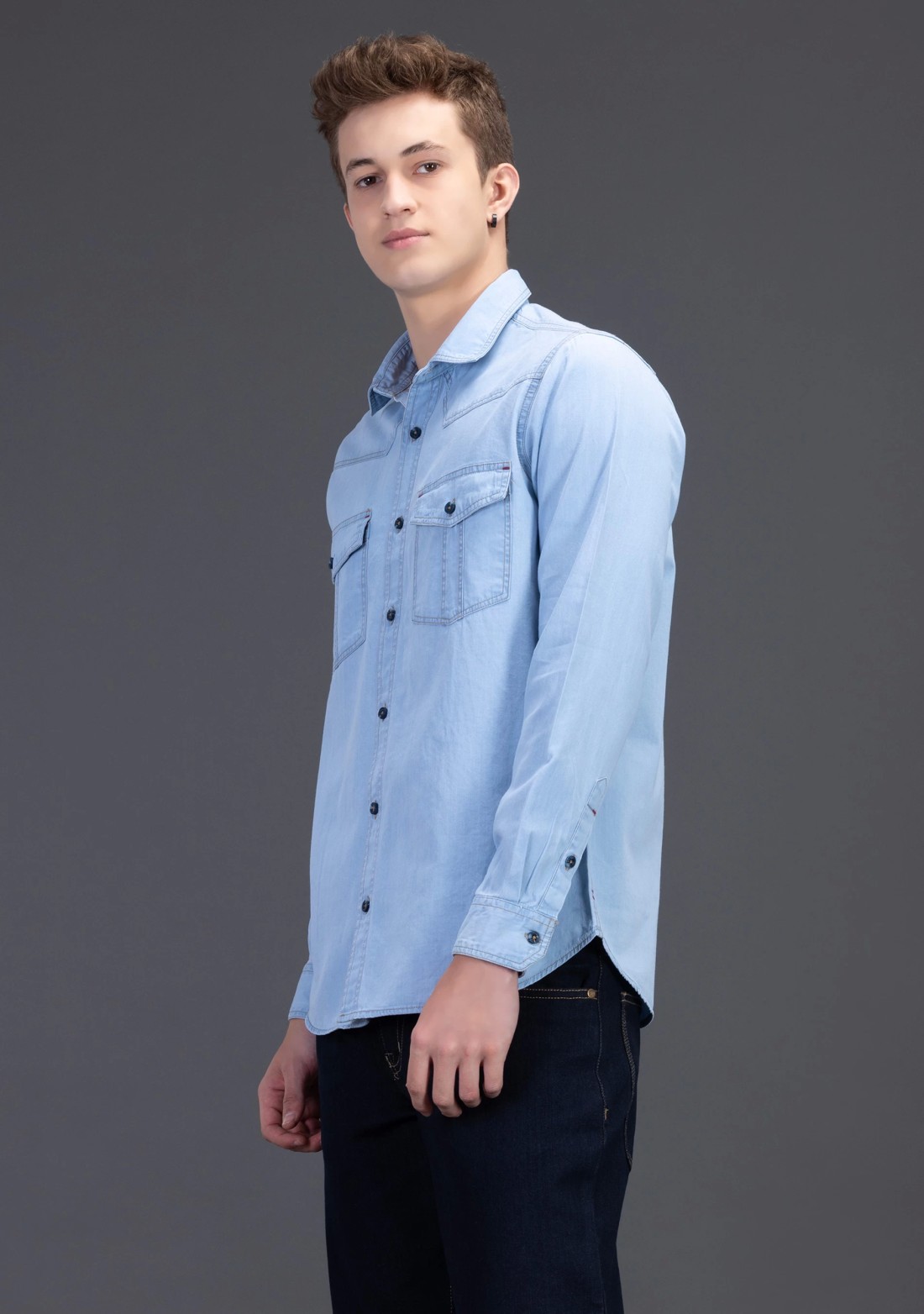 Sky Blue Slim Fit Rhysley Men's Denim Shirt