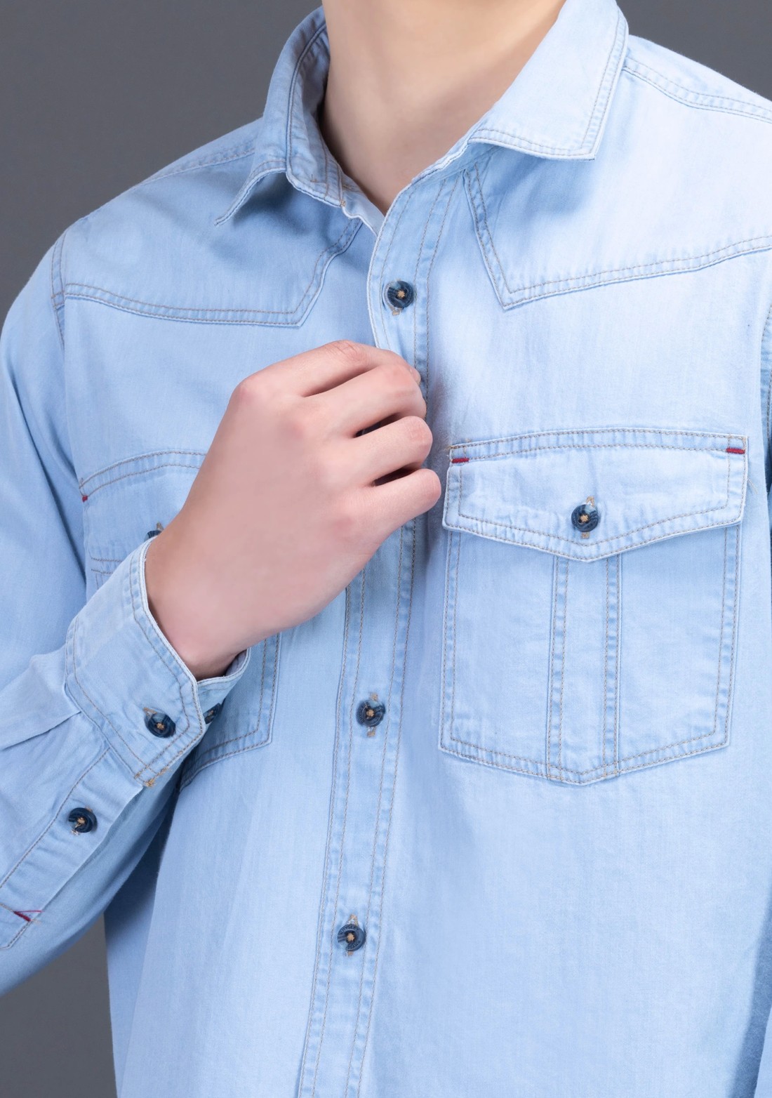 Sky Blue Slim Fit Rhysley Men's Denim Shirt