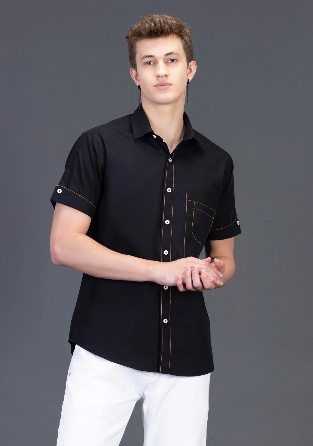 Black Slim Fit Rhysley Men's Cotton Shirt