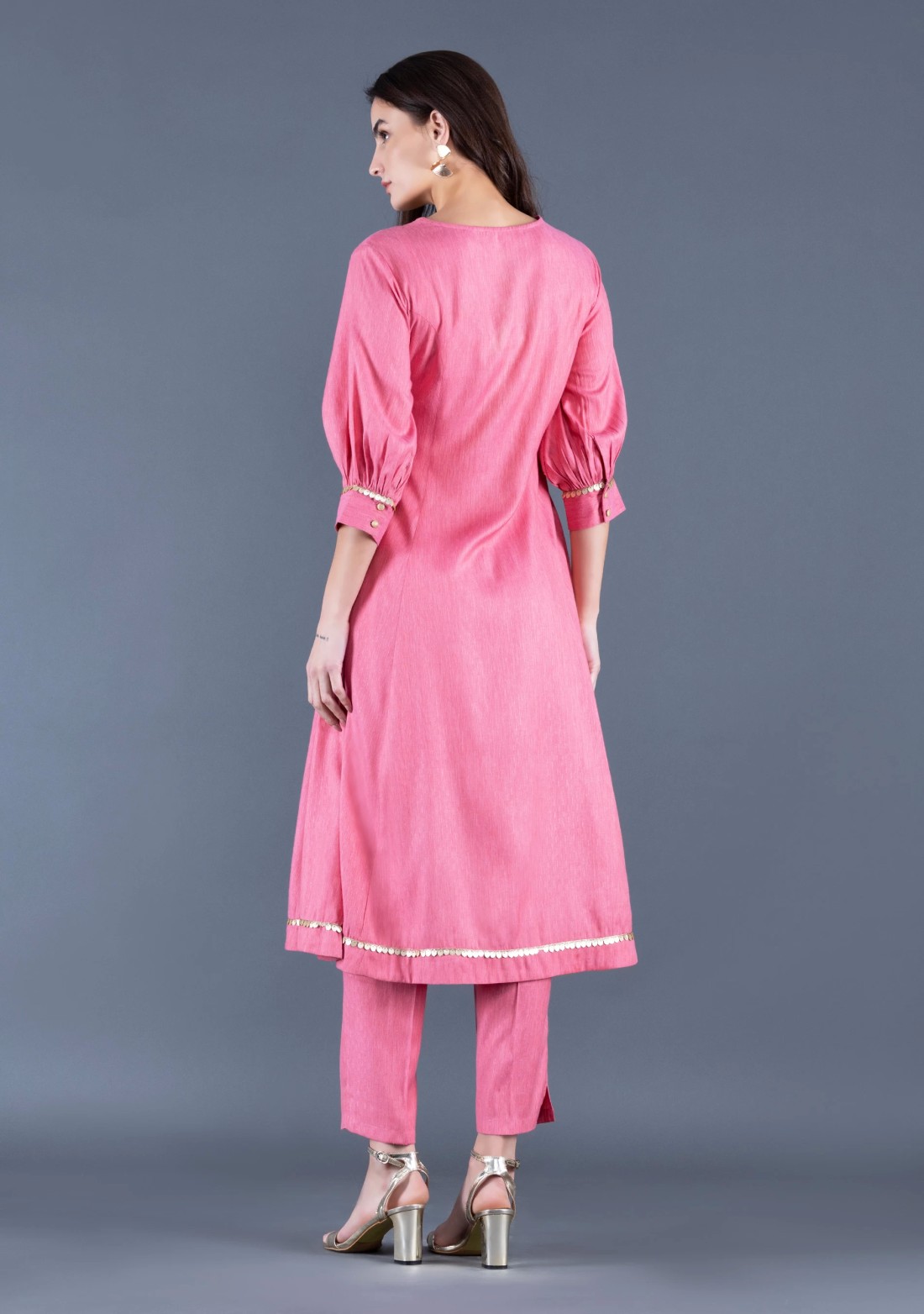 Rose Pink Viscose Rayon Panelled Kurta Pants Dupatta Set