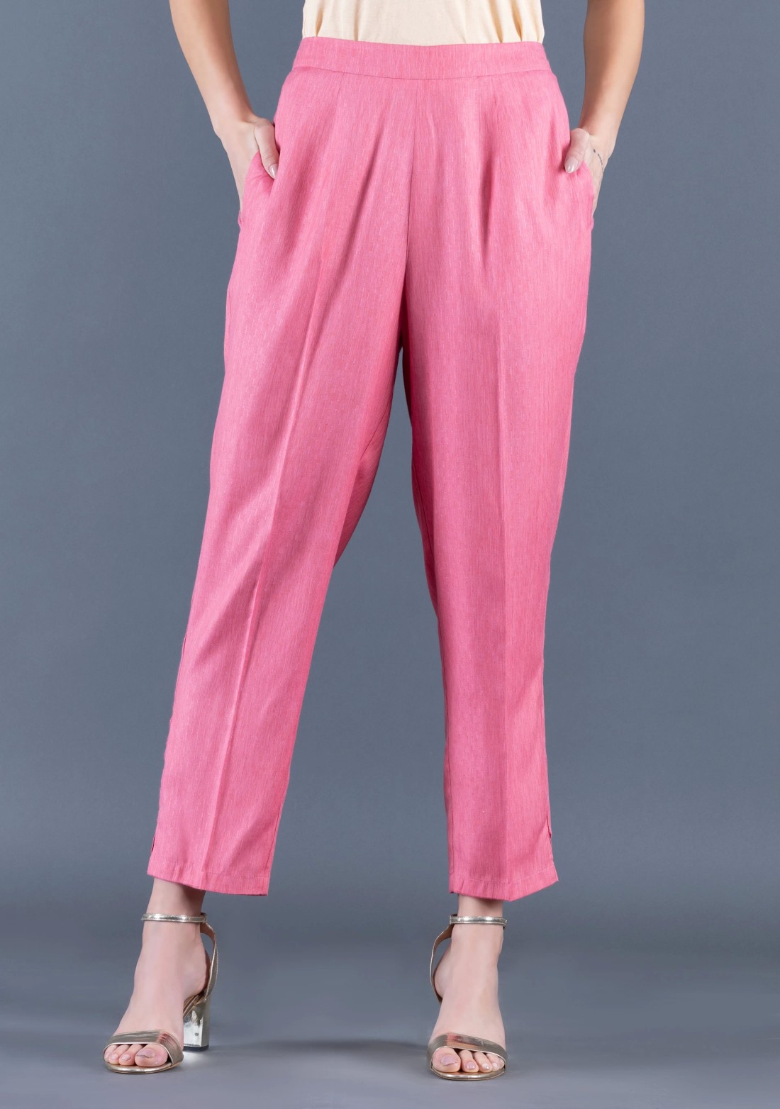 Rose Pink Viscose Rayon Panelled Kurta Pants Dupatta Set