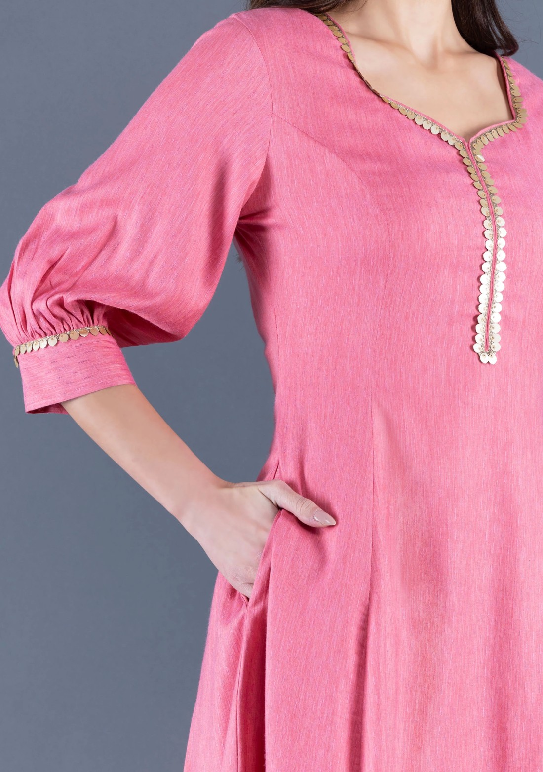 Rose Pink Viscose Rayon Panelled Kurta Pants Dupatta Set