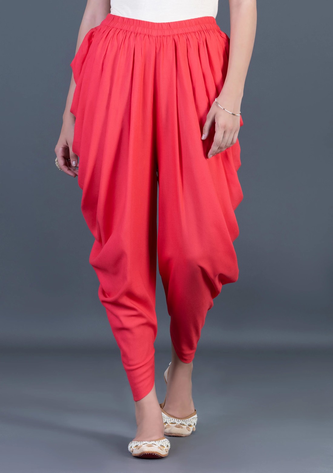 Coral Viscose Rayon Side Cowl Dhoti Salwar