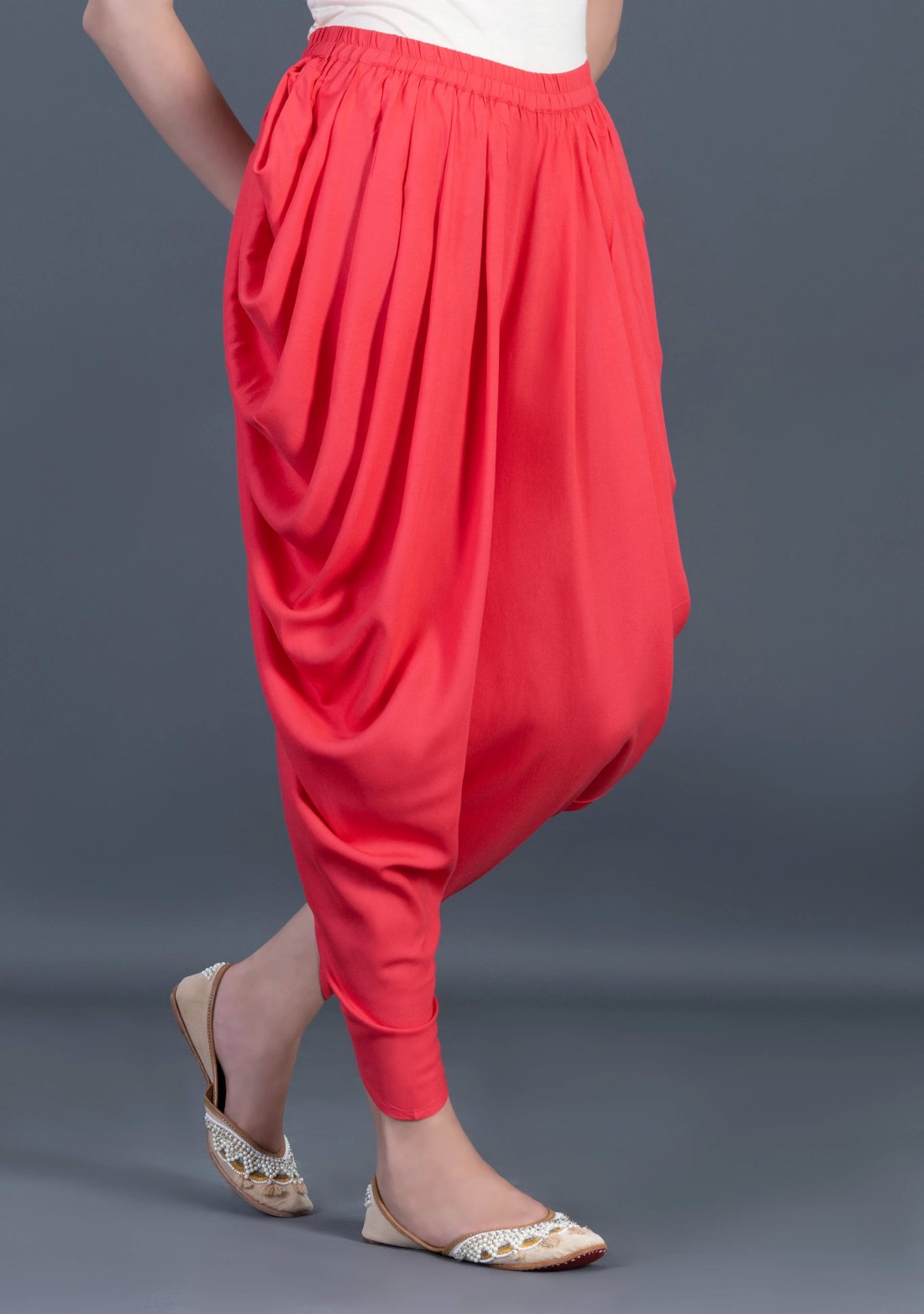 Coral Viscose Rayon Side Cowl Dhoti Salwar