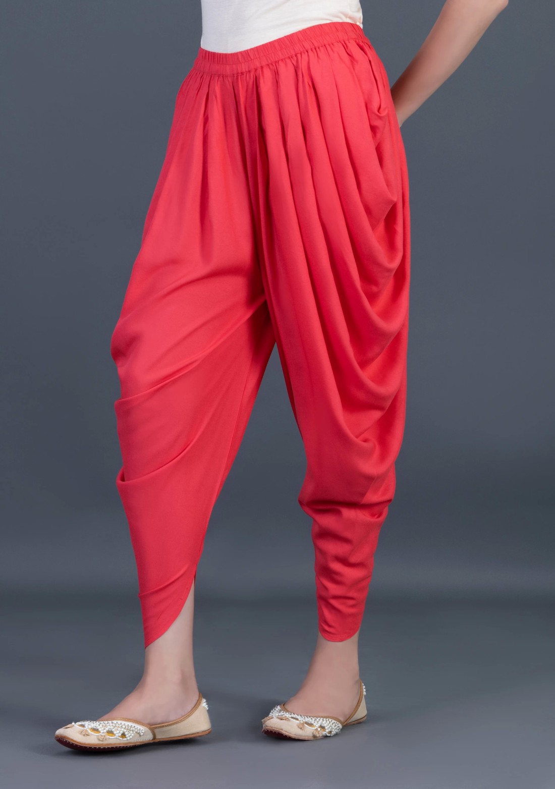 Coral Viscose Rayon Side Cowl Dhoti Salwar