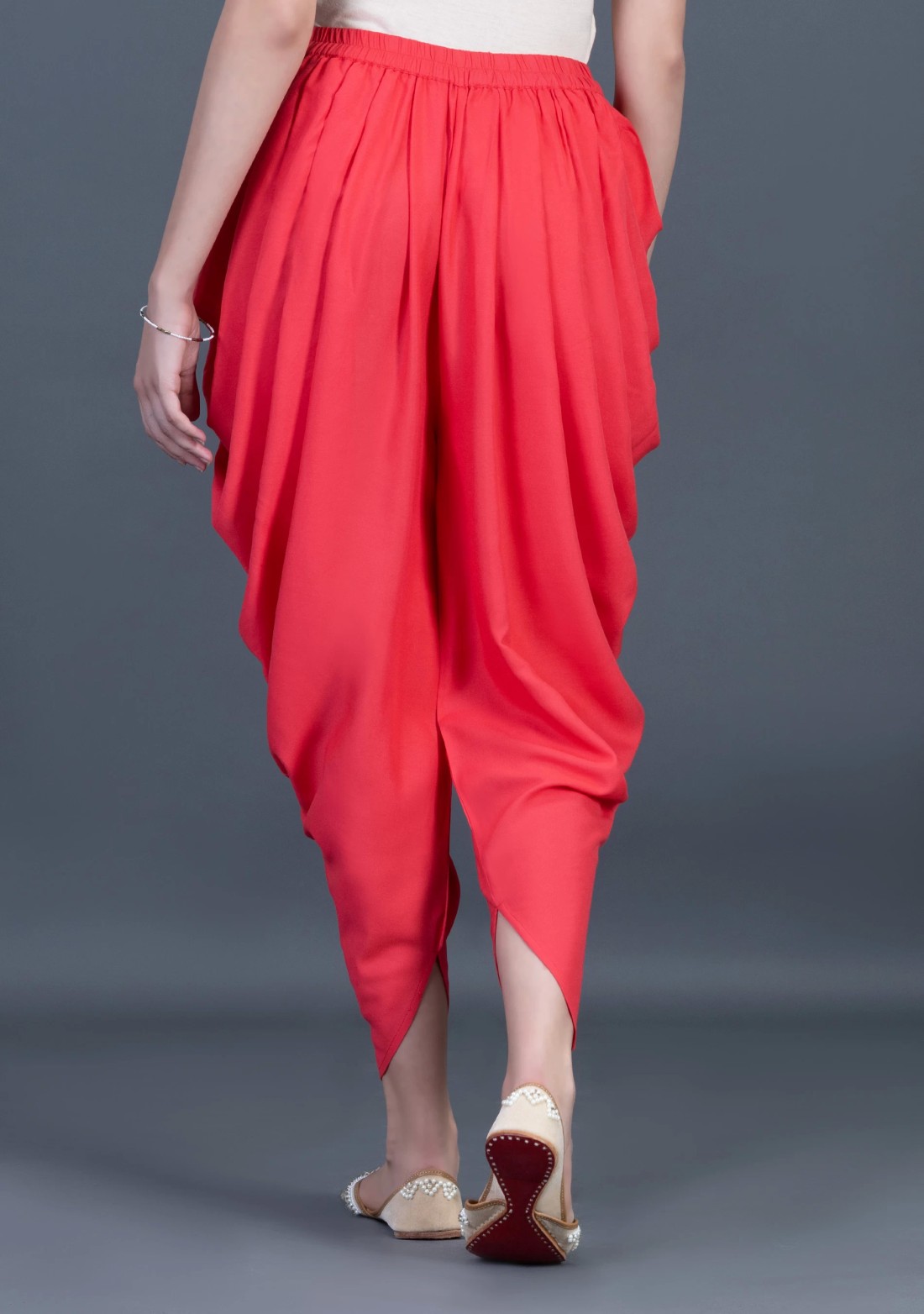 Coral Viscose Rayon Side Cowl Dhoti Salwar