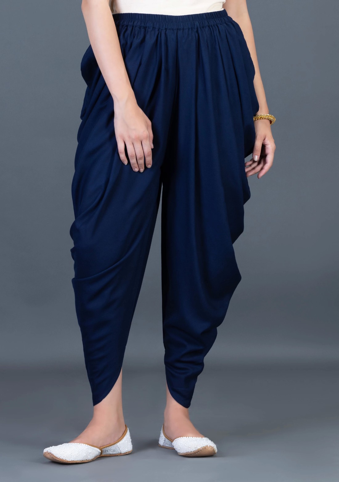 Navy Blue Viscose Rayon Side Cowl Dhoti Salwar