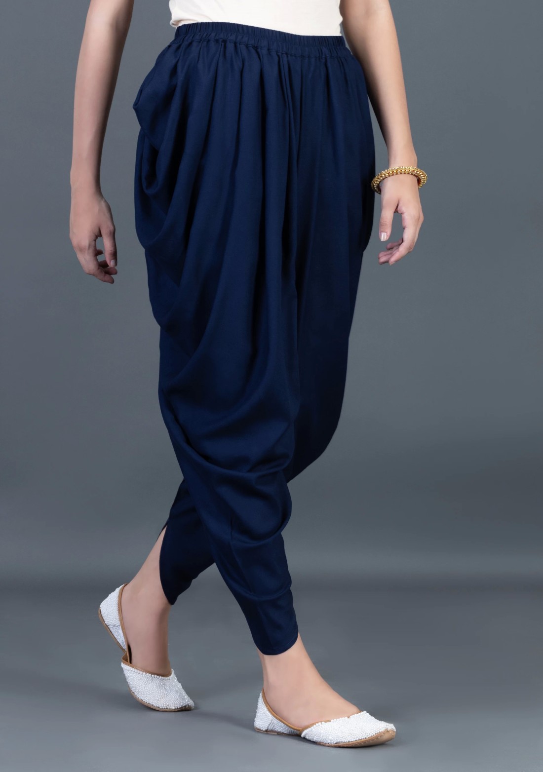 Navy Blue Viscose Rayon Side Cowl Dhoti Salwar