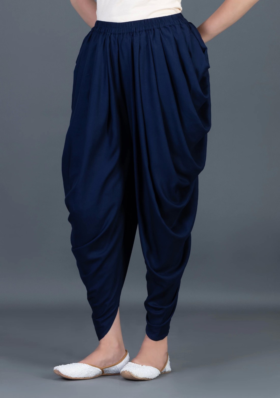 Navy Blue Viscose Rayon Side Cowl Dhoti Salwar