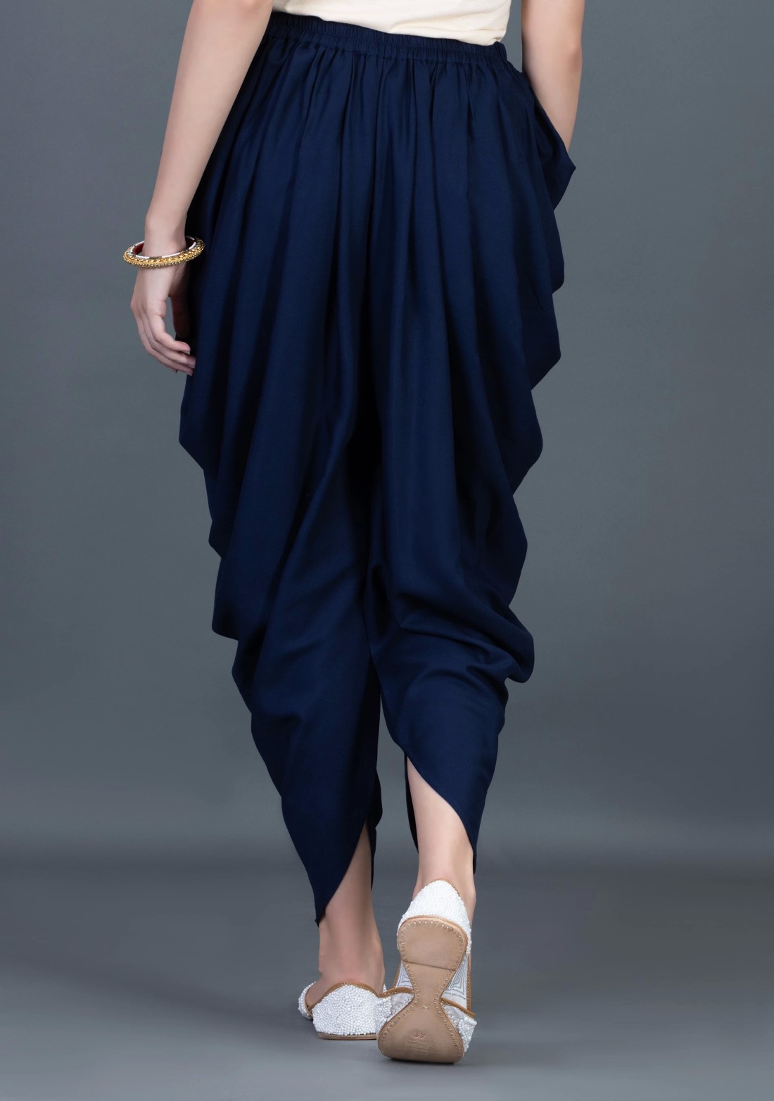 Navy Blue Viscose Rayon Side Cowl Dhoti Salwar