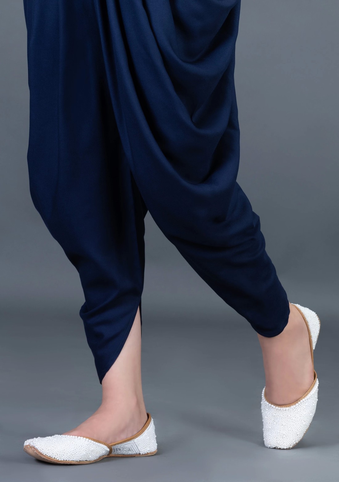 Navy Blue Viscose Rayon Side Cowl Dhoti Salwar