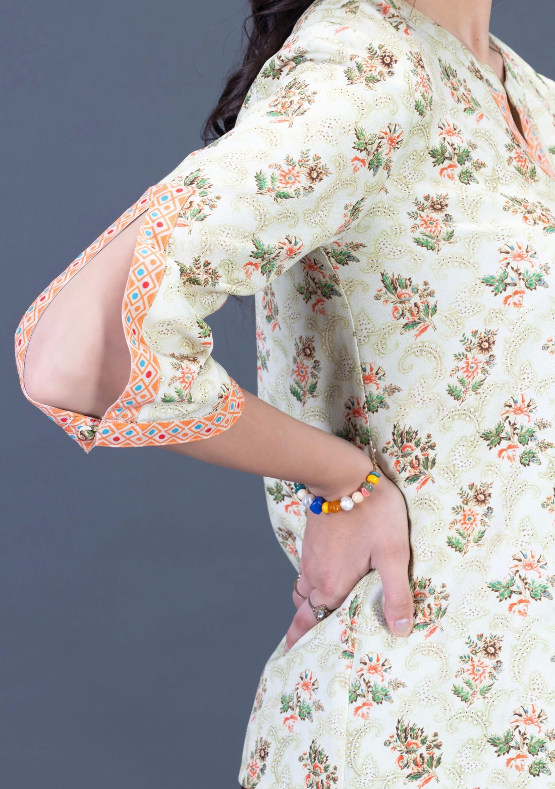 Floral Print Rayon Button Down Top