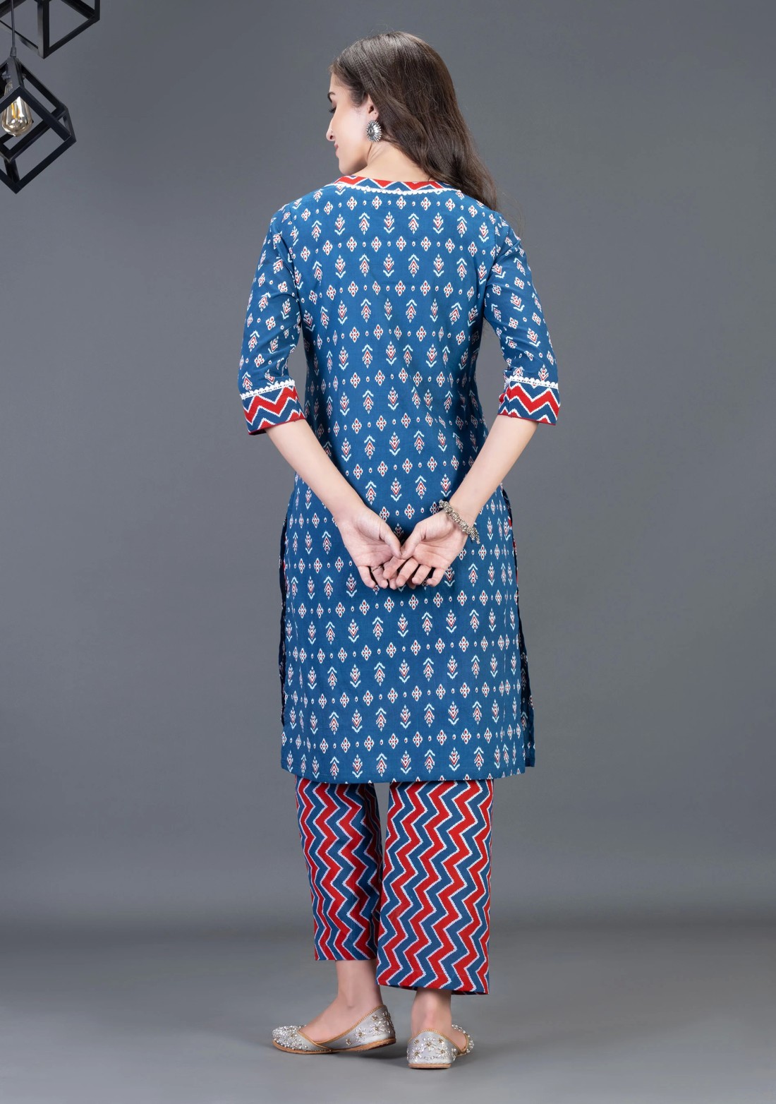 Blue Pure Cotton Motif Printed Straight Kurta Pant Set