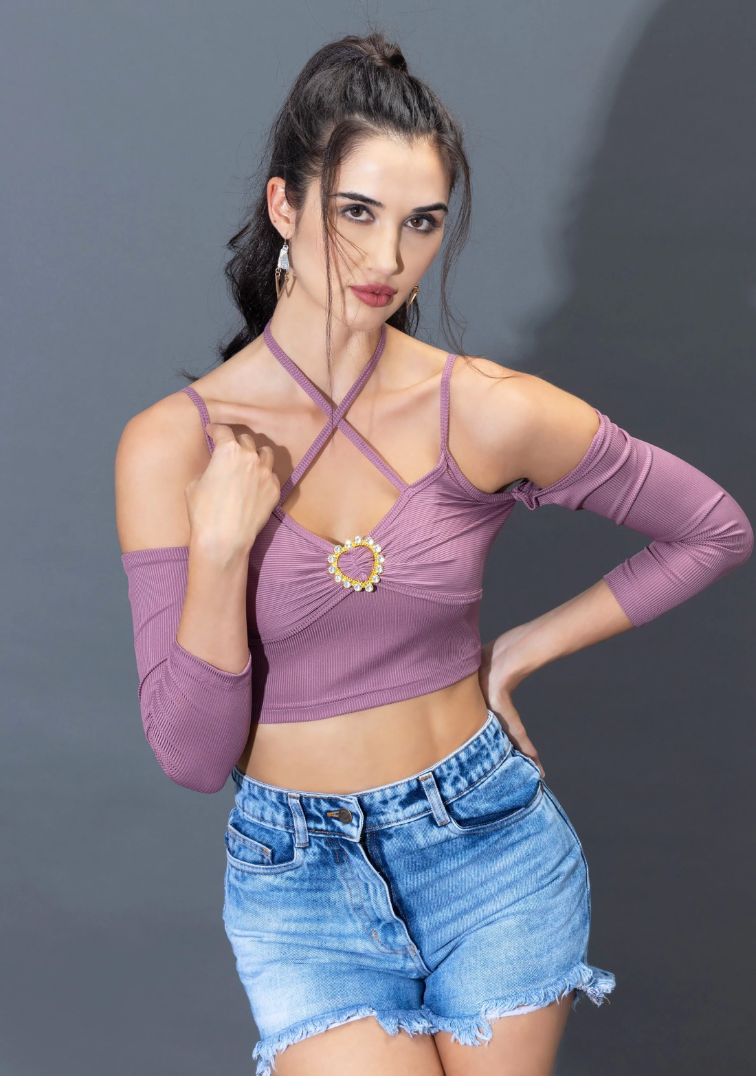 Dusty Pink Spaghetti Style Rib Knit Crop Top