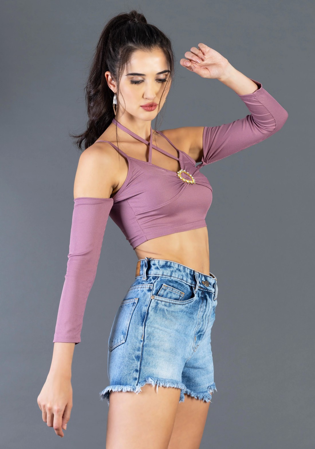 Dusty Pink Spaghetti Style Rib Knit Crop Top