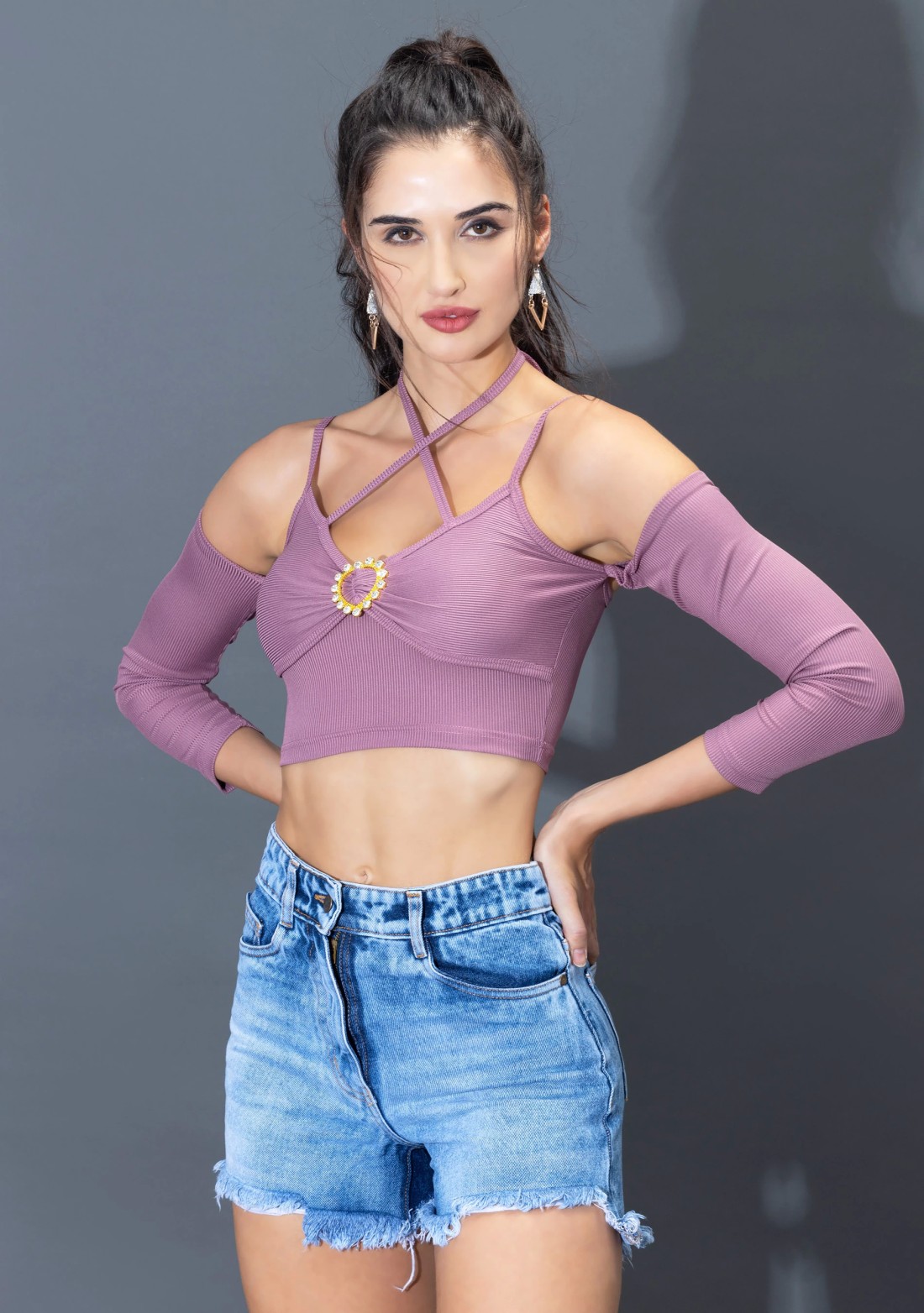 Dusty Pink Spaghetti Style Rib Knit Crop Top