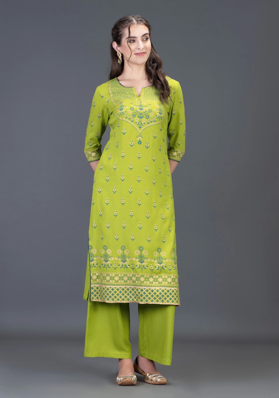 Green Gold & Khari Printed Viscose Rayon Straight Kurta