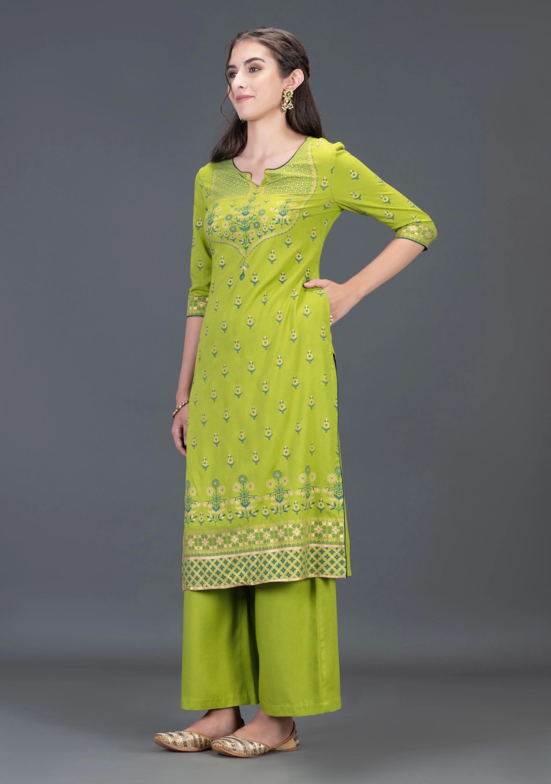 Green Gold & Khari Printed Viscose Rayon Straight Kurta