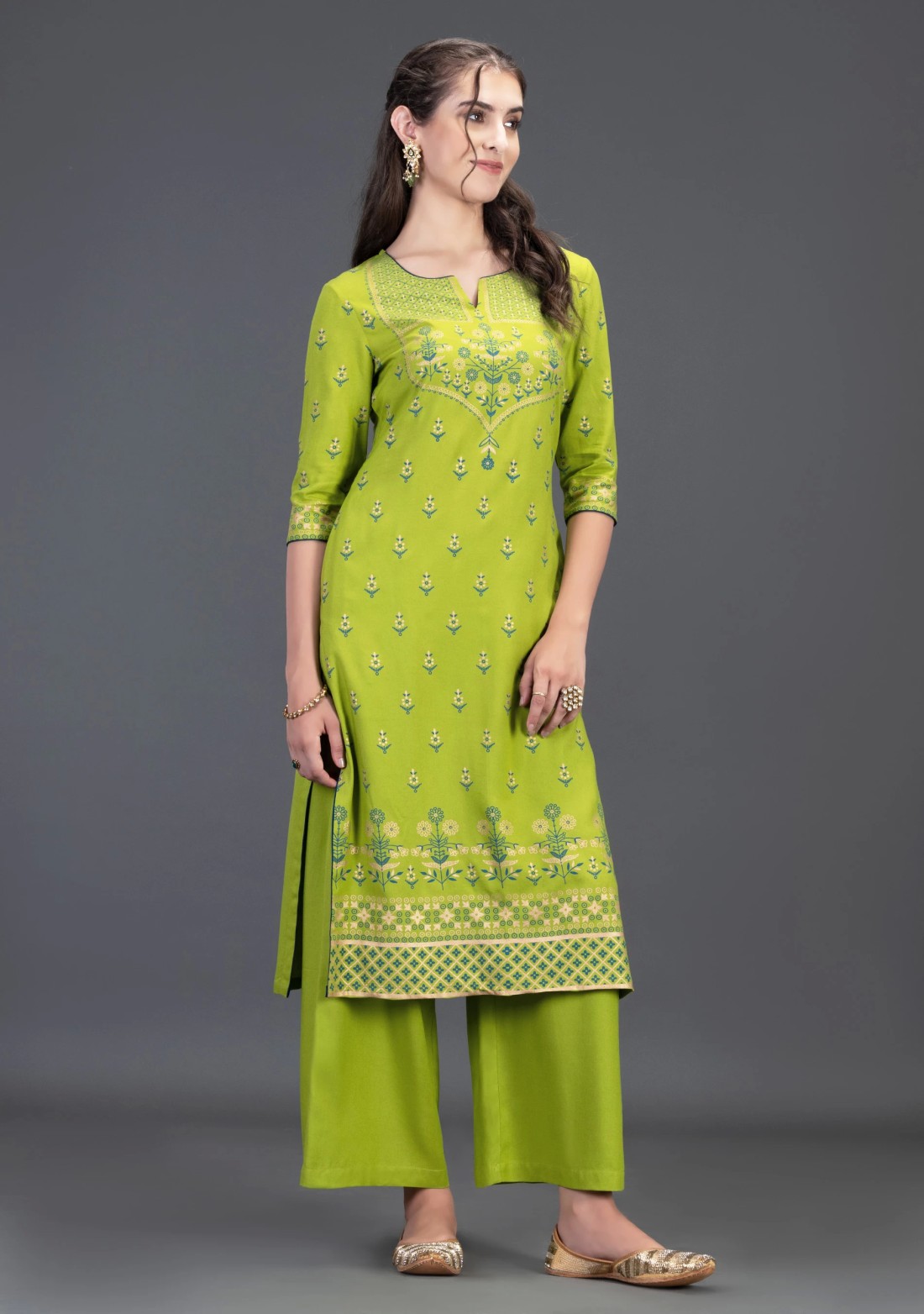 Green Gold & Khari Printed Viscose Rayon Straight Kurta