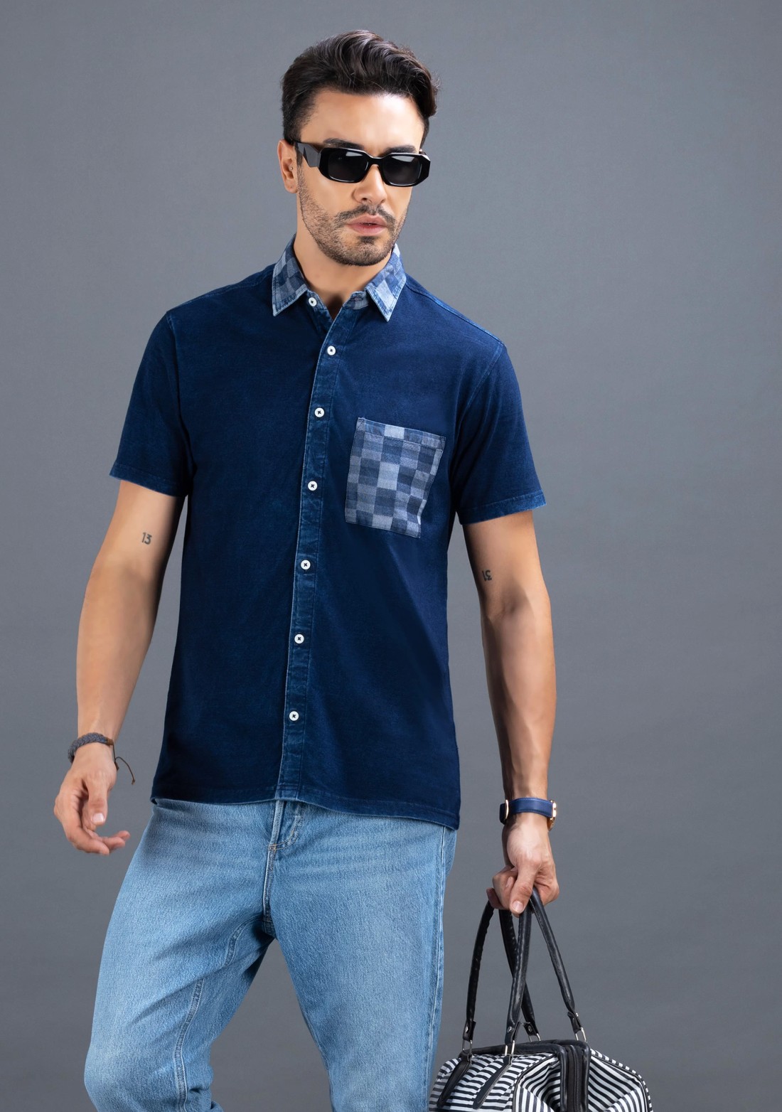 Blue Slim Fit Rhysley Men's Knitted Shirt